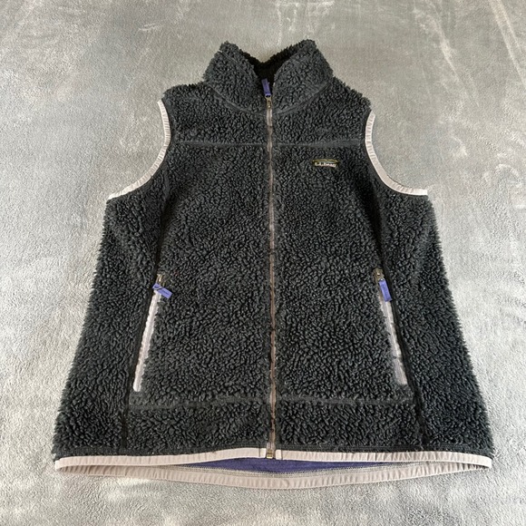 L.L. Bean Jackets & Blazers - LL Bean Womens Black Sherpa Fleece Vest Full Zip 502430 Large Regular